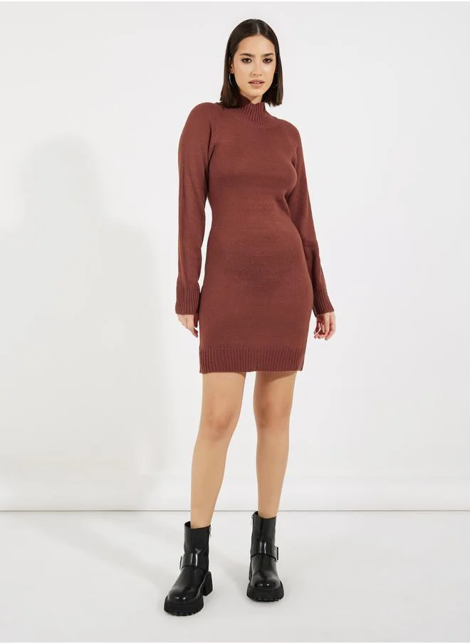 Styli Knitted Sweater Mini Dress with Long Sleeves