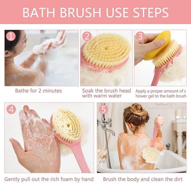 Zerolex 2 in 1 Shower Sponge with Handle, Back Scrubber, Exfoliating Brush, Set of 2 - Image 3