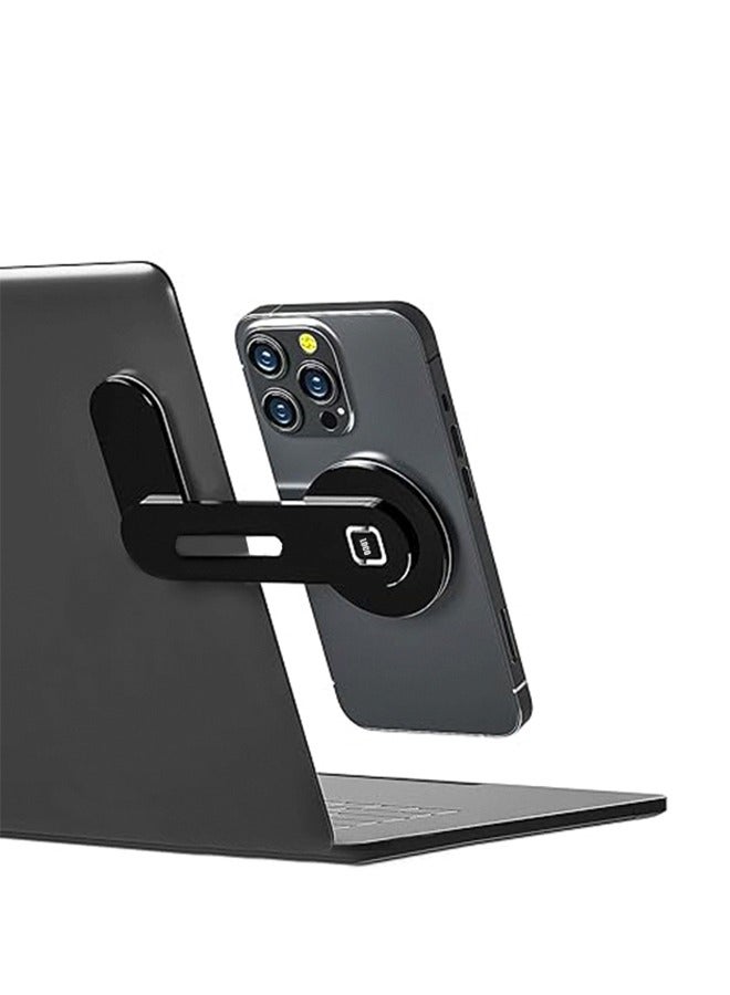 Magnetic Laptop Phone Holder Car Holder Adjustable Computer Monitor Side Mount Clip Compatible with iPhone 14/13 / 12 Series & MagSafe Case & All Phones Portable Foldable Computer Bracket Black - Image 1