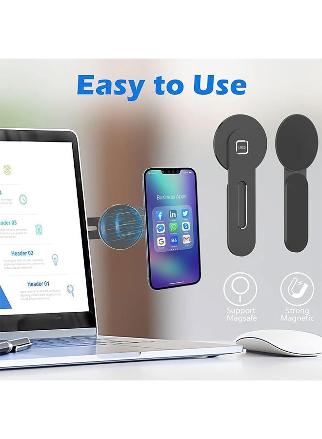 Magnetic Laptop Phone Holder Car Holder Adjustable Computer Monitor Side Mount Clip Compatible with iPhone 14/13 / 12 Series & MagSafe Case & All Phones Portable Foldable Computer Bracket Black - Image 2
