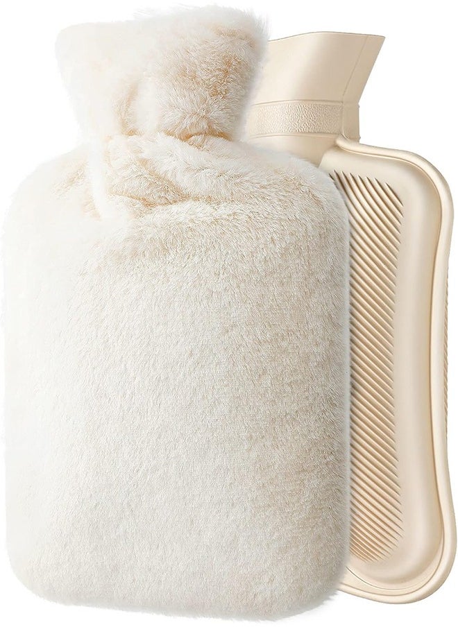 Arabest - Hot Water Bottle with Soft Fleece Cover, 2L Hot Water Bag for Cold & Hot Therapy, Pain Relief, Back, Neck, Period Cramps (Beige) - Image 1