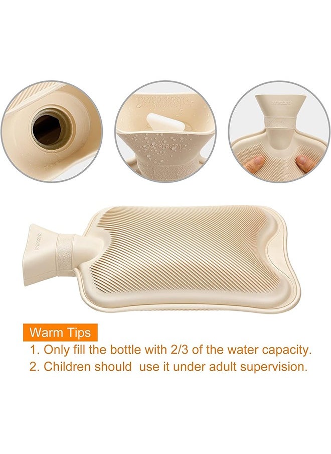 Arabest - Hot Water Bottle with Soft Fleece Cover, 2L Hot Water Bag for Cold & Hot Therapy, Pain Relief, Back, Neck, Period Cramps (Beige) - Image 1