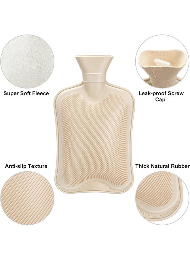 Arabest - Hot Water Bottle with Soft Fleece Cover, 2L Hot Water Bag for Cold & Hot Therapy, Pain Relief, Back, Neck, Period Cramps (Beige) - Image 1