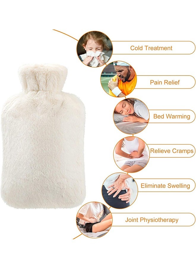 Arabest - Hot Water Bottle with Soft Fleece Cover, 2L Hot Water Bag for Cold & Hot Therapy, Pain Relief, Back, Neck, Period Cramps (Beige) - Image 1