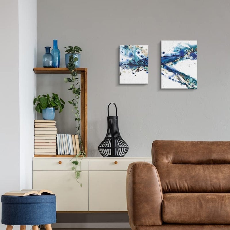 Pigort Blue Flowing Abstract Wall Art - Image 3