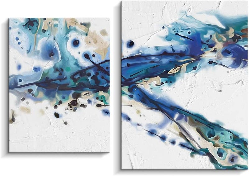 Pigort Blue Flowing Abstract Wall Art - Image 1