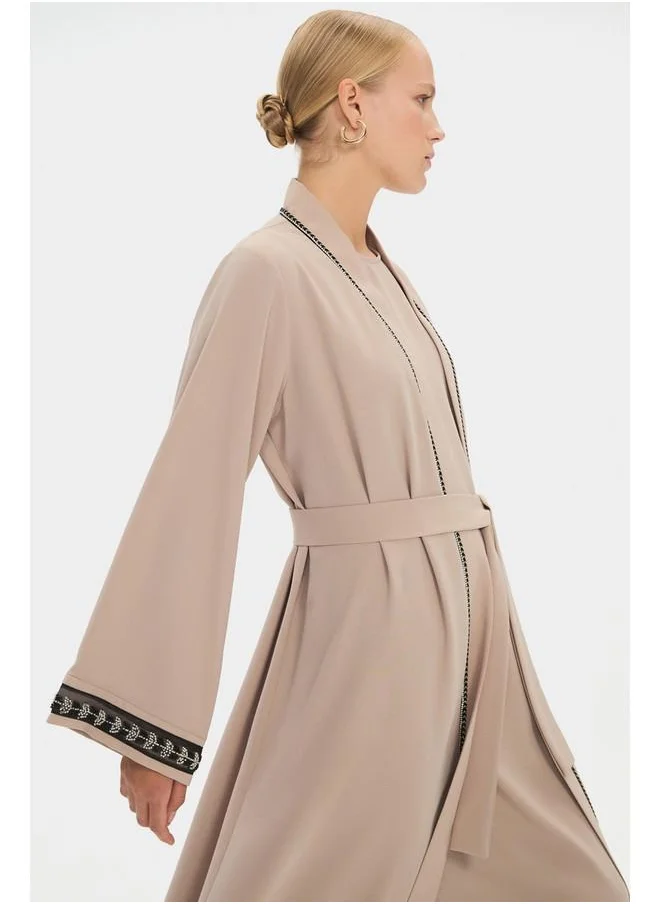 JUNE June Women Stoned Waist Tie Detailed Abaya Stone