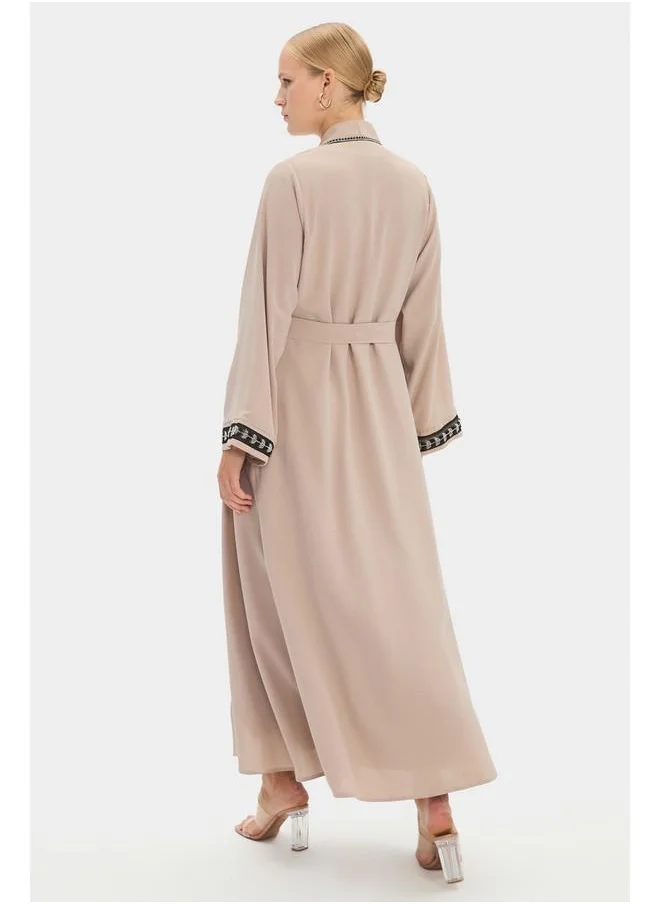 JUNE June Women Stoned Waist Tie Detailed Abaya Stone