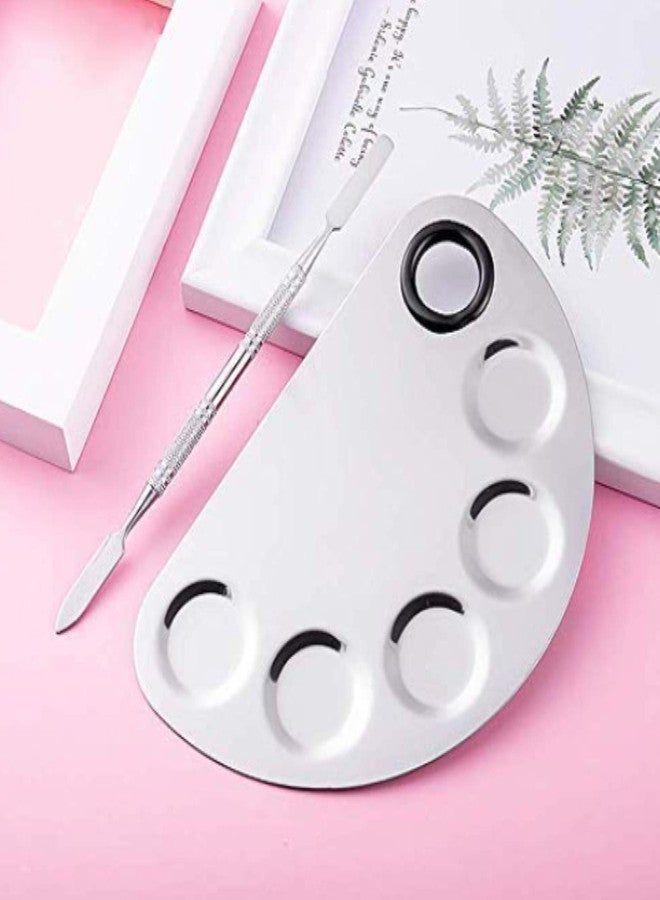LOWPRICE Stainless Steel Cosmetic Makeup Palette Spatula Foundation Mixing palette (moonshape) - Image 4