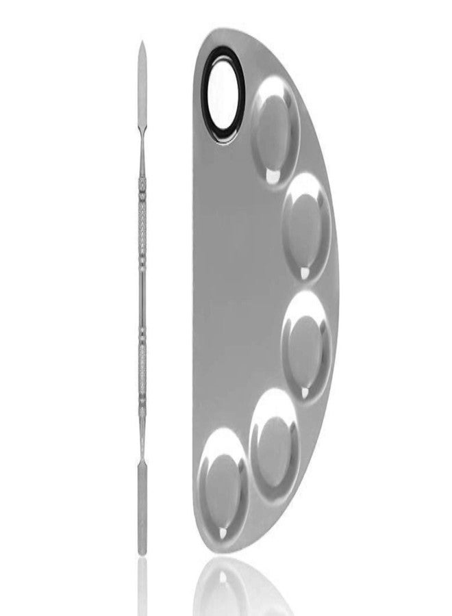 LOWPRICE Stainless Steel Cosmetic Makeup Palette Spatula Foundation Mixing palette (moonshape) - Image 2