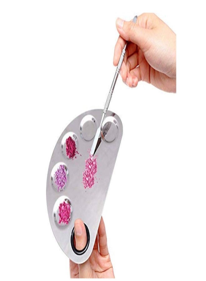 LOWPRICE Stainless Steel Cosmetic Makeup Palette Spatula Foundation Mixing palette (moonshape) - Image 3