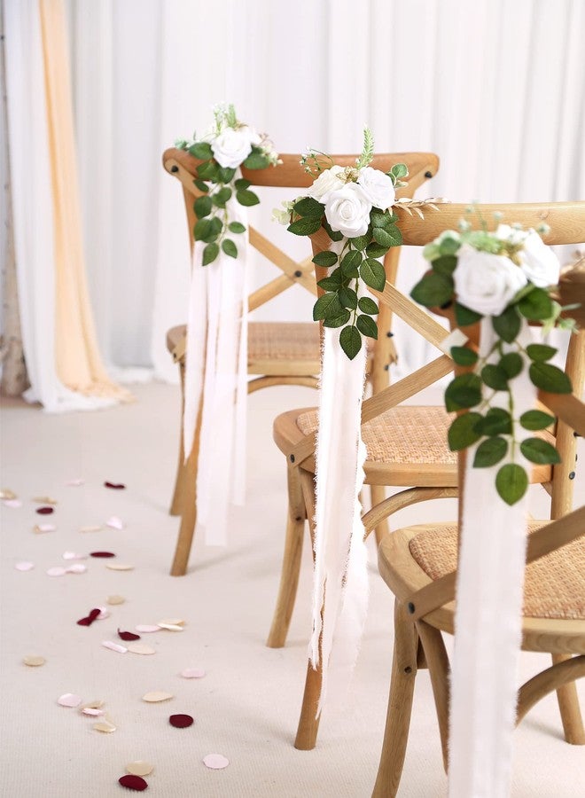 DreamBuilt Wedding Aisle Decorations for Wedding Ceremony Set of 10 Pew Flowers for Church Chair Decorations Party Decor with Artificial Flowers Eucalyptus and Ribbons White - Image 3