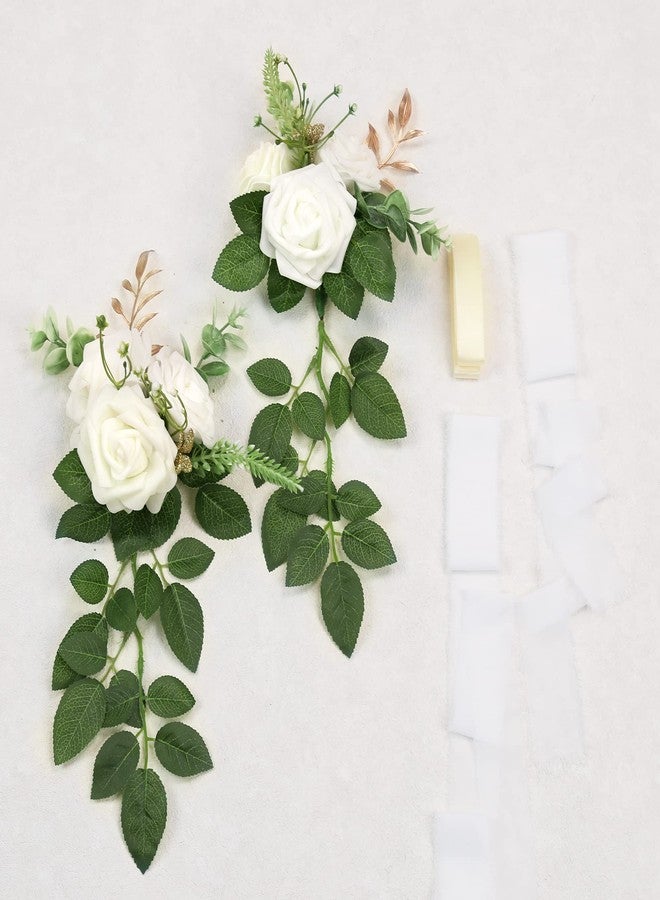 DreamBuilt Wedding Aisle Decorations for Wedding Ceremony Set of 10 Pew Flowers for Church Chair Decorations Party Decor with Artificial Flowers Eucalyptus and Ribbons White - Image 5