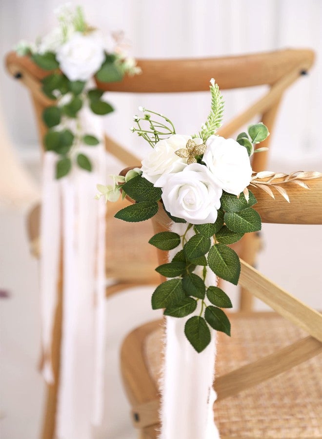 DreamBuilt Wedding Aisle Decorations for Wedding Ceremony Set of 10 Pew Flowers for Church Chair Decorations Party Decor with Artificial Flowers Eucalyptus and Ribbons White - Image 4
