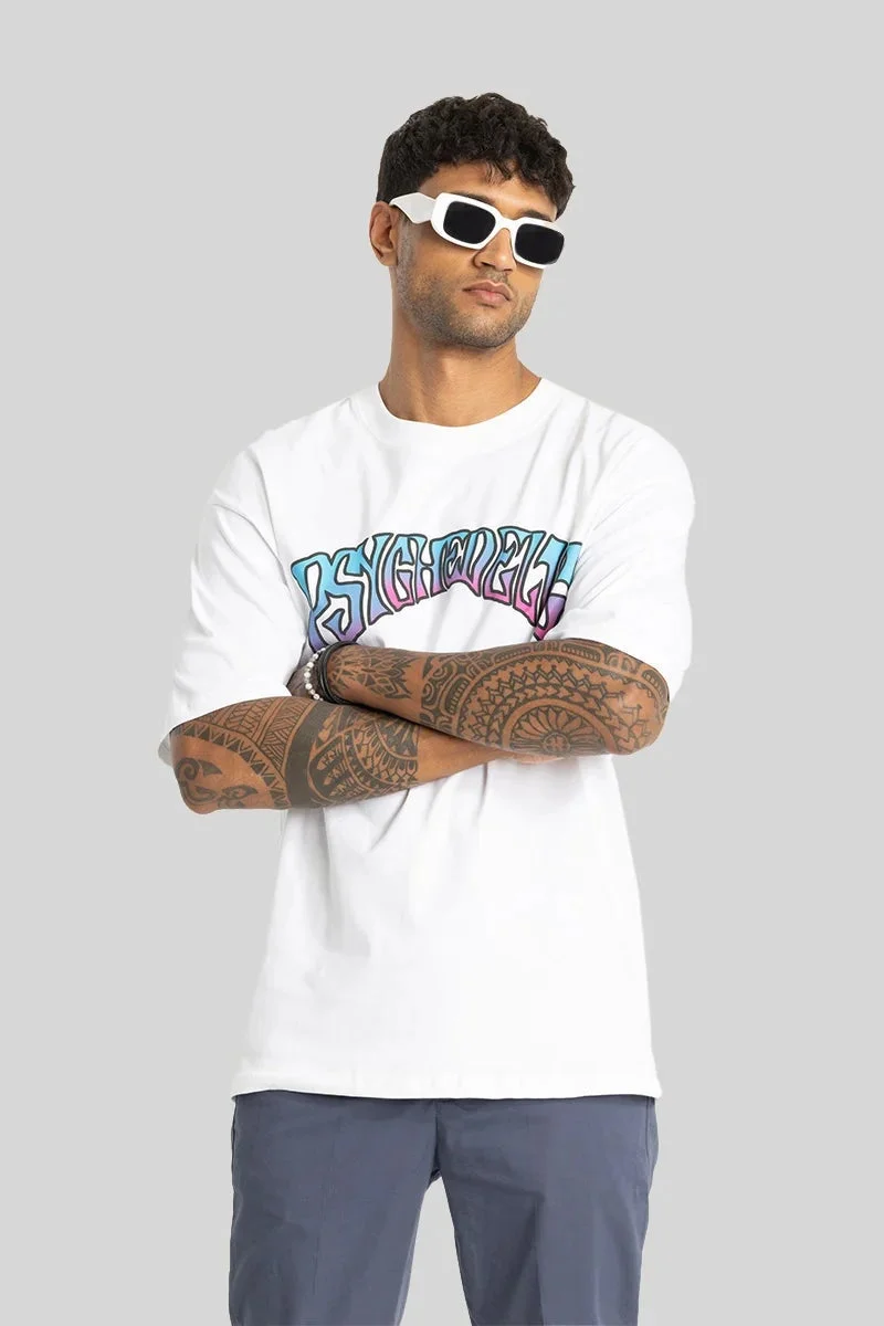 سنيتش White Graphic Elbow Length Sleeve Oversized Streetwear T-Shirt