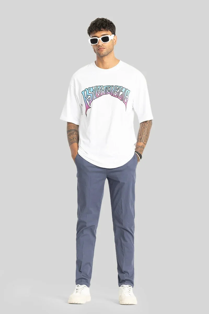 سنيتش White Graphic Elbow Length Sleeve Oversized Streetwear T-Shirt