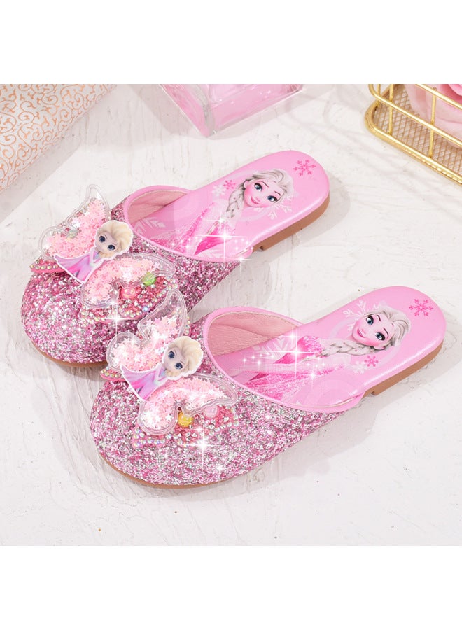 Girls' Slippers  New Model Closed-toe Princess Shoes Cute Outdoor Half-slippers Elsa Sandals Children's Crystal Shoes
