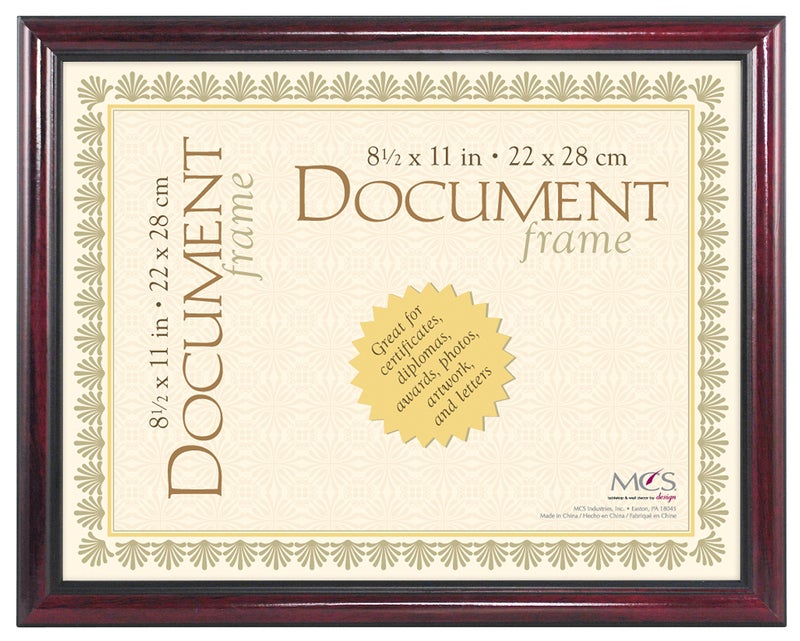 MCS 85x11 Inch Elegant Wood and Gold Document Frame Mahogany 70181