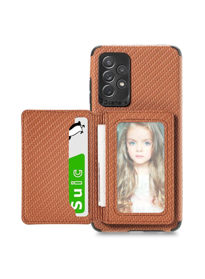 اس-توب جراب لهاتف Samsung Galaxy A72 5G / 4G مصنوع من ألياف الكربون وحقيبة بطاقات مغناطيسية من مادة TPU + PU وغطاء خلفي مقاوم للصدمات مع حامل وفتحة بطاقة وإطار صورة - Image 1