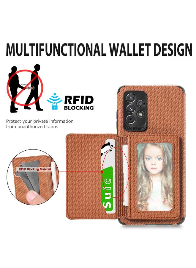 اس-توب جراب لهاتف Samsung Galaxy A72 5G / 4G مصنوع من ألياف الكربون وحقيبة بطاقات مغناطيسية من مادة TPU + PU وغطاء خلفي مقاوم للصدمات مع حامل وفتحة بطاقة وإطار صورة - Image 4