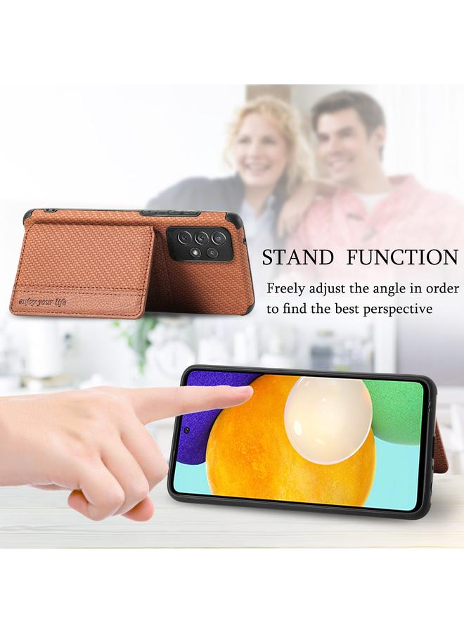 اس-توب جراب لهاتف Samsung Galaxy A72 5G / 4G مصنوع من ألياف الكربون وحقيبة بطاقات مغناطيسية من مادة TPU + PU وغطاء خلفي مقاوم للصدمات مع حامل وفتحة بطاقة وإطار صورة - Image 3