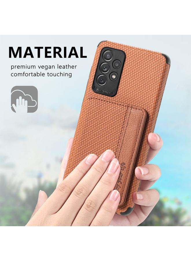 اس-توب جراب لهاتف Samsung Galaxy A72 5G / 4G مصنوع من ألياف الكربون وحقيبة بطاقات مغناطيسية من مادة TPU + PU وغطاء خلفي مقاوم للصدمات مع حامل وفتحة بطاقة وإطار صورة - Image 5