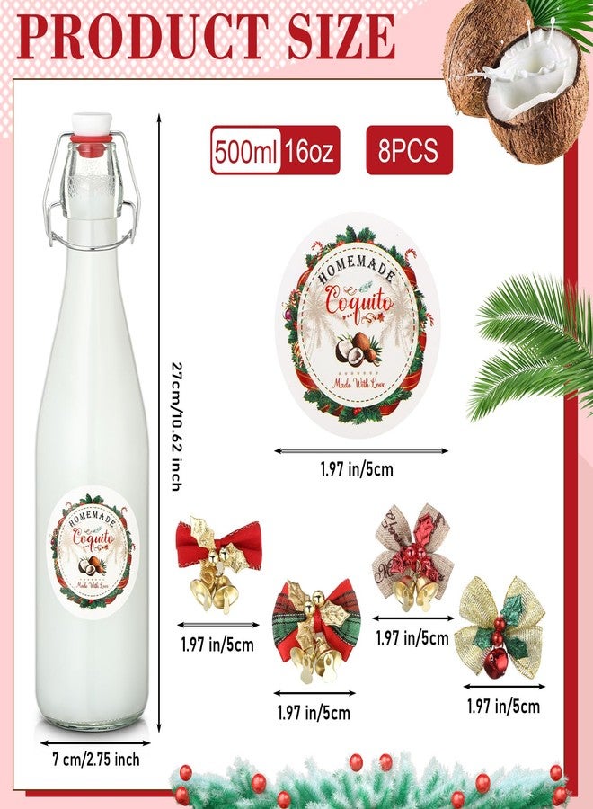 DoubleFill مجموعة DoubleFill المكونة من 8 زجاجات كوكيتو ذات غطاء متأرجح سعة 16 أونصة لتحضير خلاصة الفانيليا، زجاجات شفافة قابلة للطي مع أغطية محكمة الإغلاق وملصقات لتخمير مشروبات الكوكيتو الكحولية المنزلية (دائرية). - Image 2