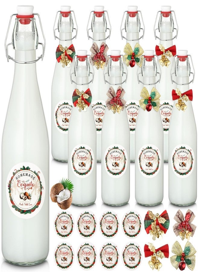 DoubleFill مجموعة DoubleFill المكونة من 8 زجاجات كوكيتو ذات غطاء متأرجح سعة 16 أونصة لتحضير خلاصة الفانيليا، زجاجات شفافة قابلة للطي مع أغطية محكمة الإغلاق وملصقات لتخمير مشروبات الكوكيتو الكحولية المنزلية (دائرية). - Image 1