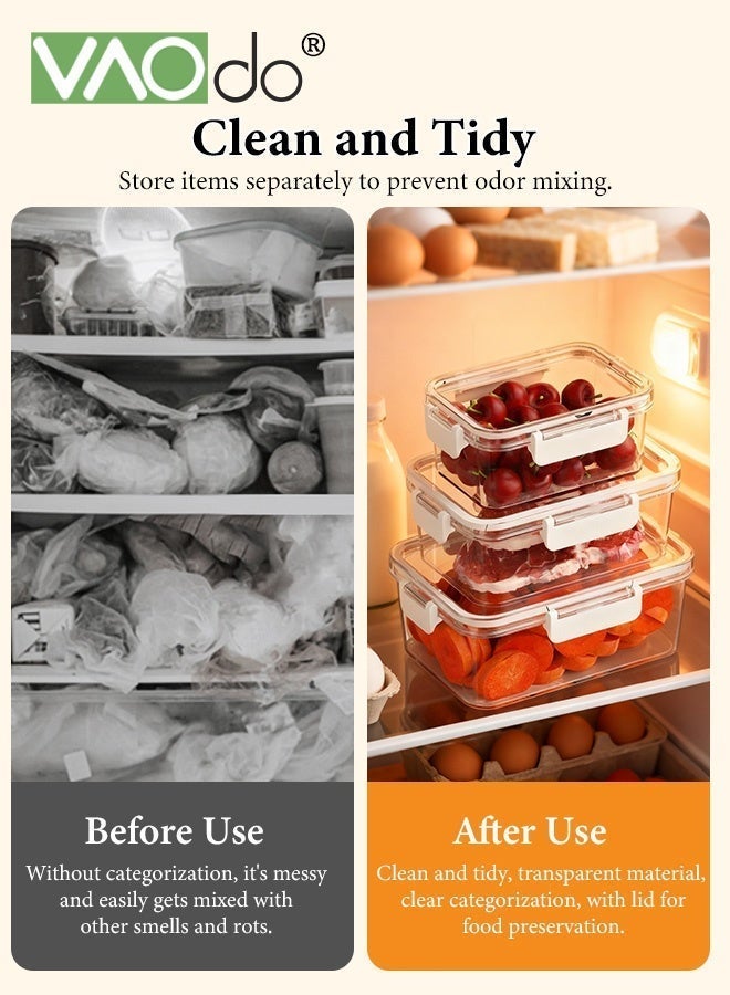 فاو دو 3 قطع  حاويات تحضير بأحجام مختلفة، حاوية غداء محكمة الإغلاق من مادة PET مع أغطية قابلة للإغلاق، مجموعة حاويات طعام مستطيلة الشكل باللون الأبيض - Image 5