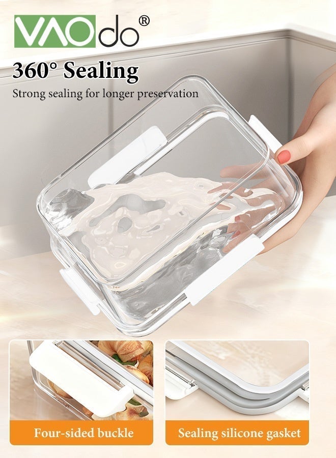 فاو دو 3 قطع  حاويات تحضير بأحجام مختلفة، حاوية غداء محكمة الإغلاق من مادة PET مع أغطية قابلة للإغلاق، مجموعة حاويات طعام مستطيلة الشكل باللون الأبيض - Image 4