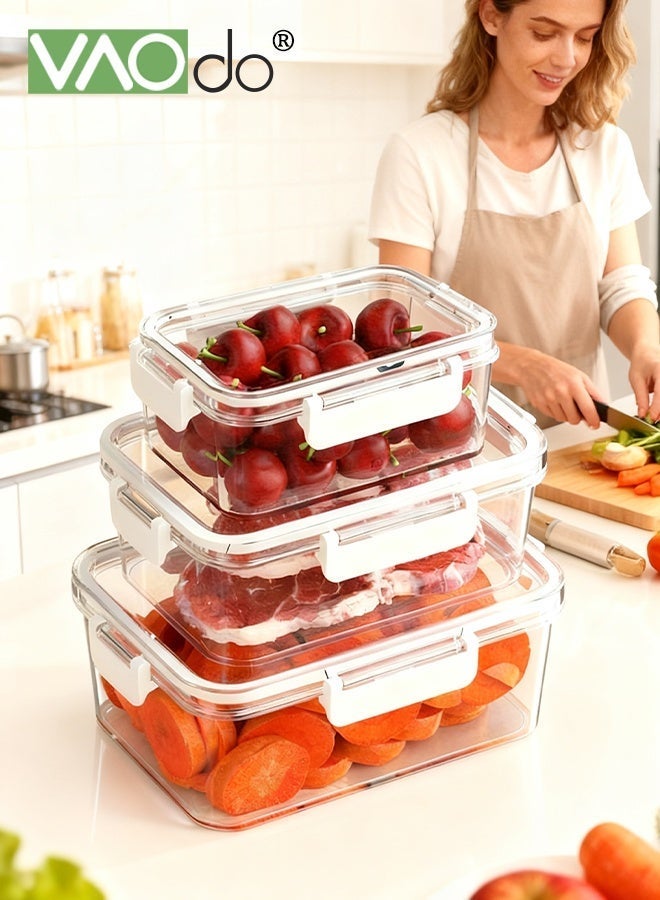 فاو دو 3 قطع  حاويات تحضير بأحجام مختلفة، حاوية غداء محكمة الإغلاق من مادة PET مع أغطية قابلة للإغلاق، مجموعة حاويات طعام مستطيلة الشكل باللون الأبيض - Image 2