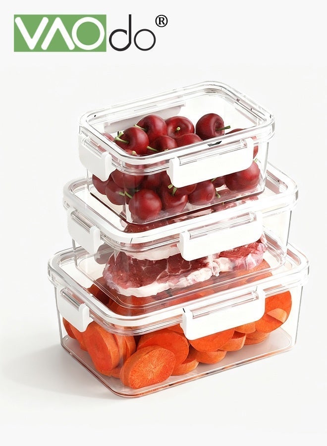 فاو دو 3 قطع  حاويات تحضير بأحجام مختلفة، حاوية غداء محكمة الإغلاق من مادة PET مع أغطية قابلة للإغلاق، مجموعة حاويات طعام مستطيلة الشكل باللون الأبيض - Image 1