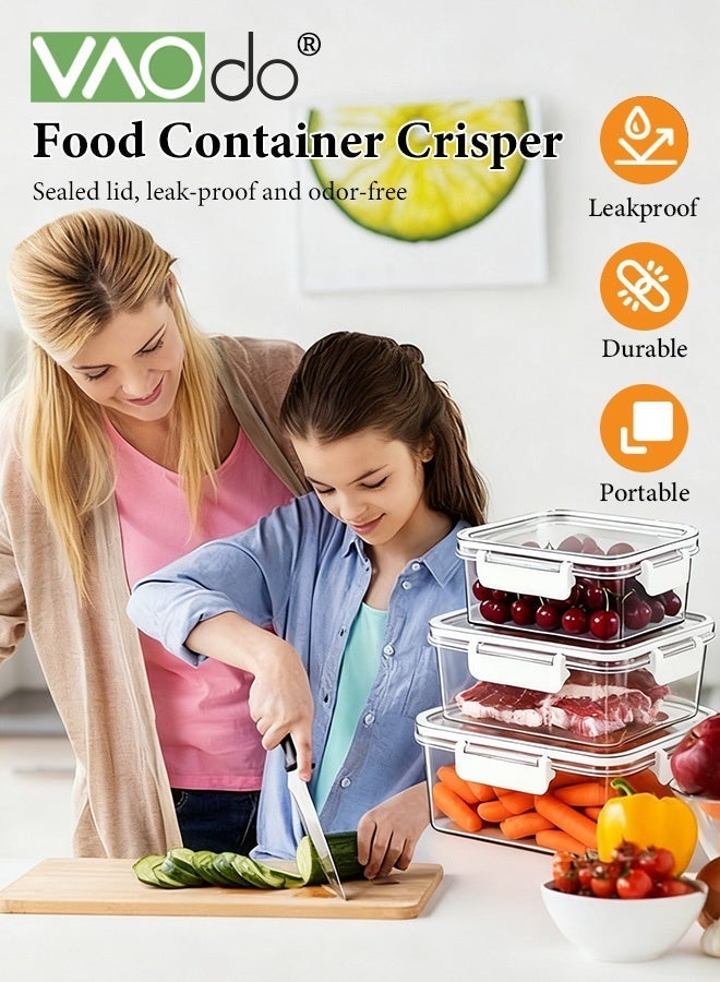 فاو دو 3 قطع  حاويات تحضير بأحجام مختلفة، حاوية غداء محكمة الإغلاق من مادة PET مع أغطية قابلة للإغلاق، مجموعة حاويات طعام مستطيلة الشكل باللون الأبيض - Image 3