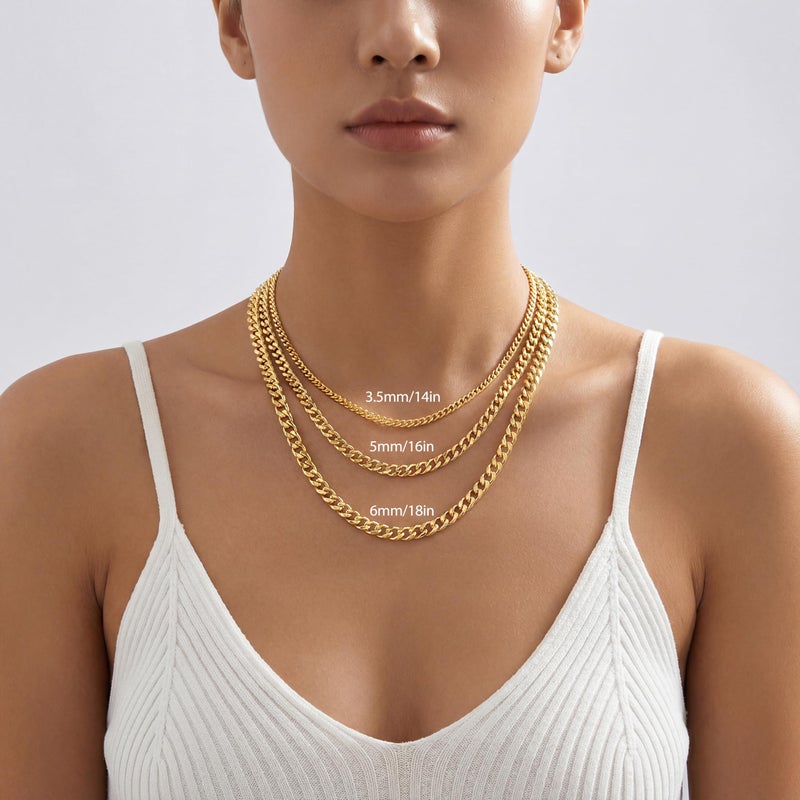 WomenGifts 3.5mm Thin Cuban Link Chain Necklace for Women, 16 Inch Dainty Gold Choker, Trendy Simple 14K Gold Plated Stainless Steel, Non Tarnish Everyday Layering Fashion Jewelry, Gift for Her - Image 2