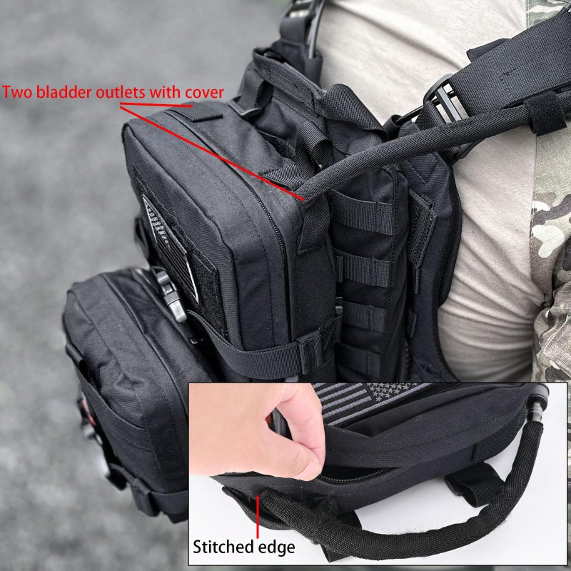 tactifans Tactical Mini Molle Hydration Pack,Molle Hydration Carrier with IFAK Pouch&US Flag&Med Patch,Hydropack for 2L Water Bladder (Black) - Image 5