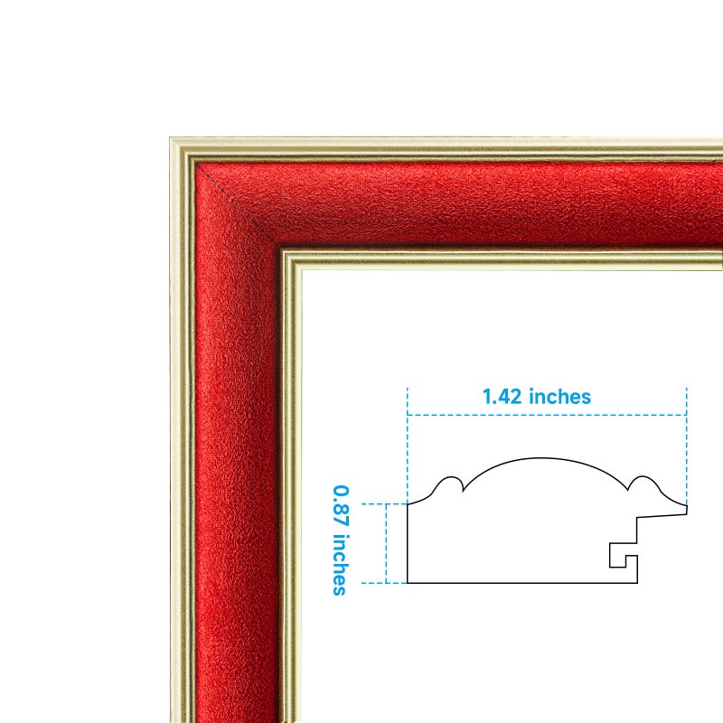euwazram Arc-Shaped Suede 18x24 Frame - Single Frame, Elegant Red 18 x 24 Poster Frame with Matte Gold Double Border for Artwork, Puzzles, Photos, and Movie Posters - Image 3