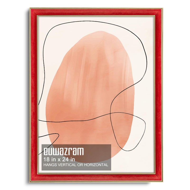 euwazram Arc-Shaped Suede 18x24 Frame - Single Frame, Elegant Red 18 x 24 Poster Frame with Matte Gold Double Border for Artwork, Puzzles, Photos, and Movie Posters - Image 1