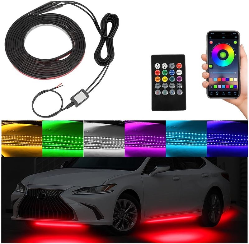 Sandfren Car Underglow Neon Accent Strip Lights, 4PCS RGB APP Control Vehicle LED Lamp with Sound Active Function Music Mode, Waterproof Auto Exterior Ambient Light, Universal Fit - Image 1