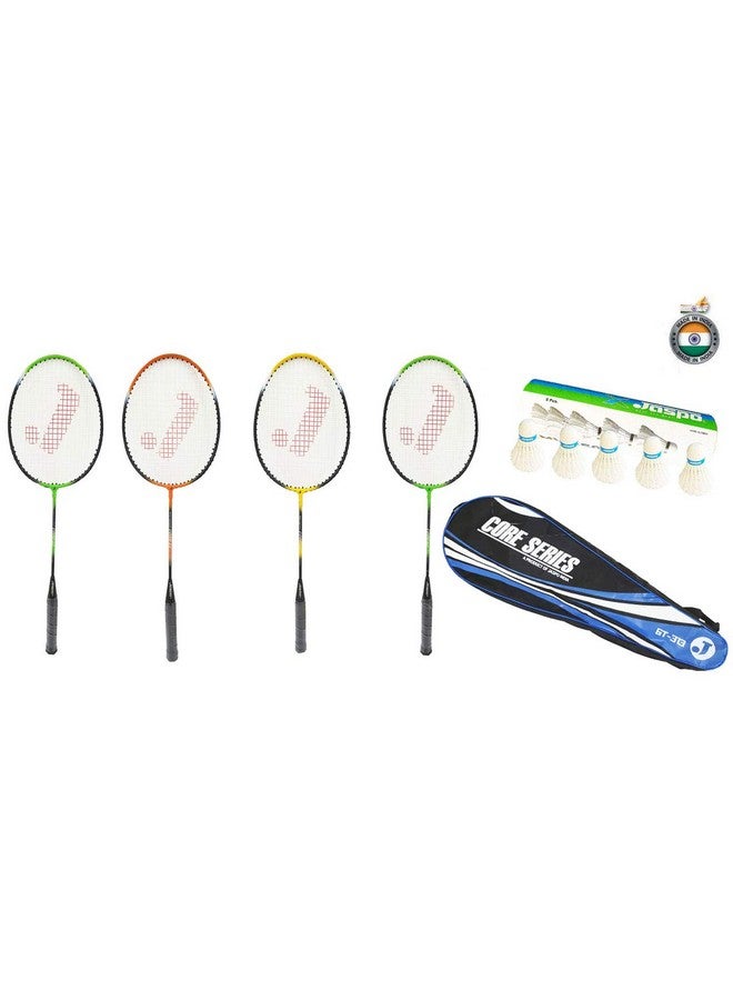 Jaspo Core-Js-600 4 Aluminum Badminton Rackets, 5 Feather Shuttlecock, Badminton Bag- Multicolor - Image 1