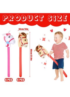 SAVITA 12Pcs Inflatable Stick Horse Horse Head Stick Balloon Inflatable Horse Stick Toy For Theme Birthday Party Home Decoration Supply (Red Pink)  - Image 3
