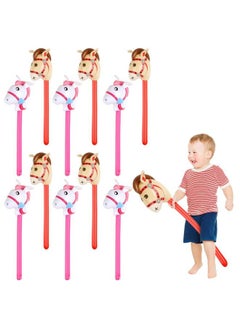 SAVITA 12Pcs Inflatable Stick Horse Horse Head Stick Balloon Inflatable Horse Stick Toy For Theme Birthday Party Home Decoration Supply (Red Pink)  - Image 1