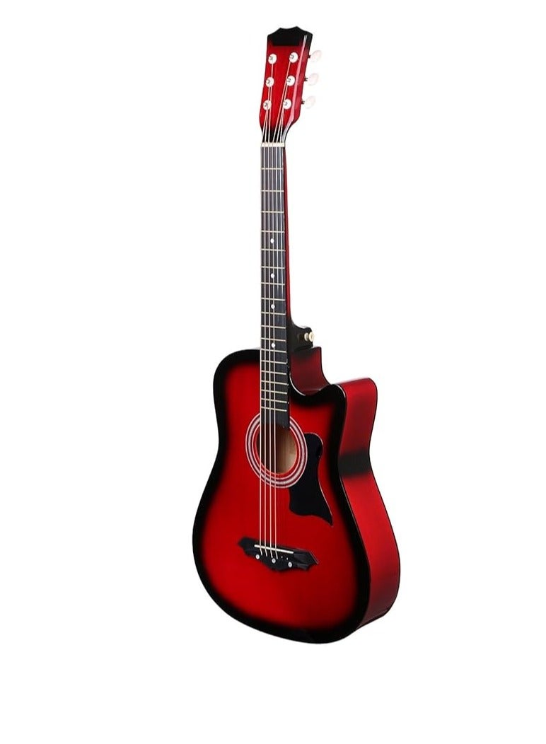 Megarya Megarya Flamingo Series Red MF38RSB Acoustic Guitar Made by Linden Binding and Full Wood Construction with Geared Tuning, Wood Frame and Steel Strings - Image 2