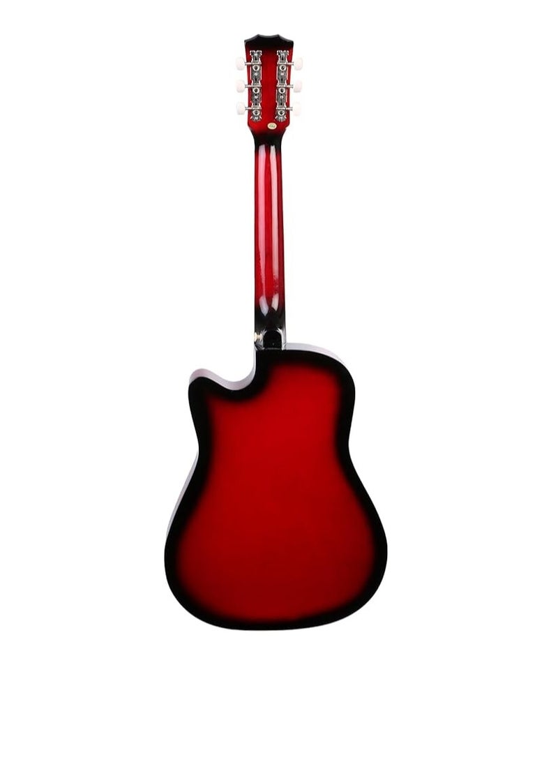 Megarya Megarya Flamingo Series Red MF38RSB Acoustic Guitar Made by Linden Binding and Full Wood Construction with Geared Tuning, Wood Frame and Steel Strings - Image 3