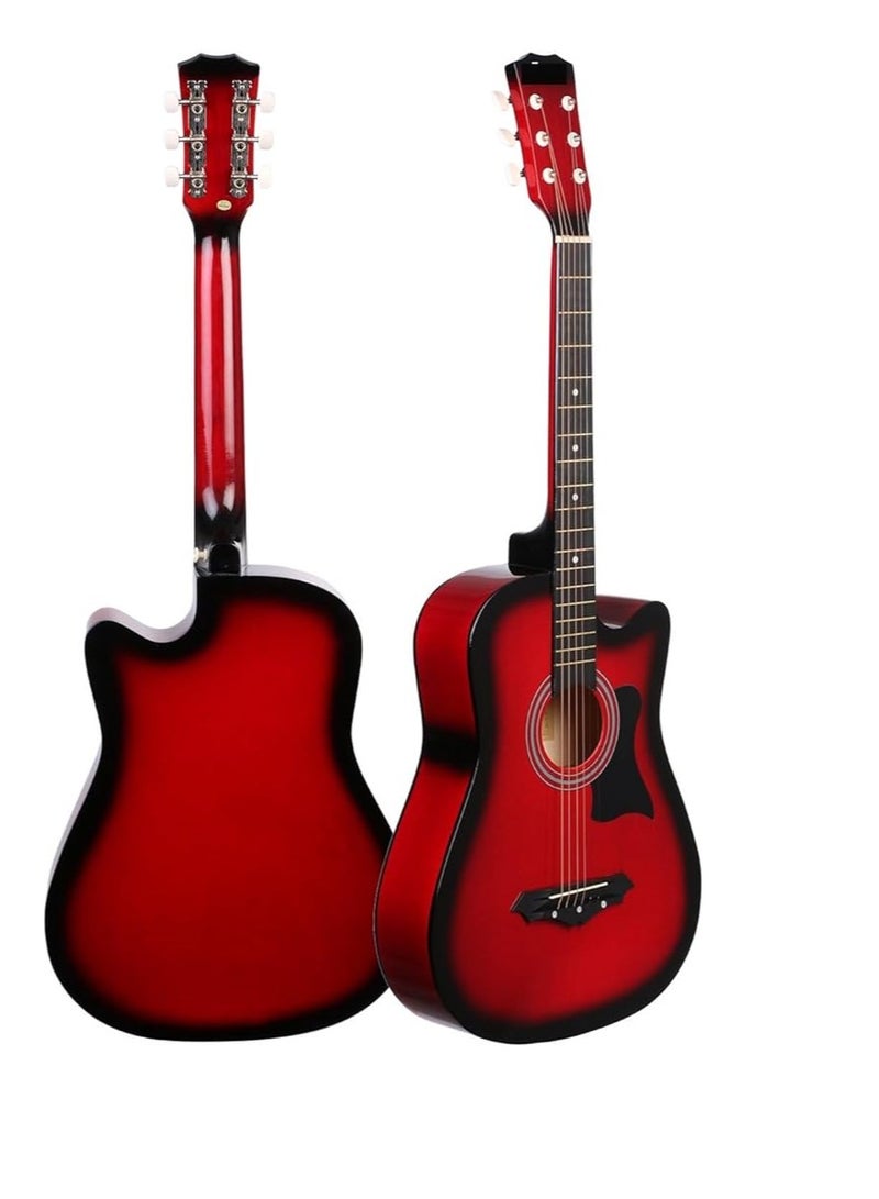 Megarya Megarya Flamingo Series Red MF38RSB Acoustic Guitar Made by Linden Binding and Full Wood Construction with Geared Tuning, Wood Frame and Steel Strings - Image 5