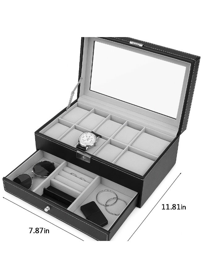 BLOOMING TIME Black Double Layer Jewelry Storage Case with Watch Drawer - Image 1