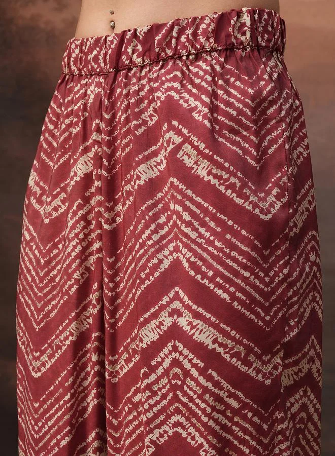 Vishudh Vishudh Printed V-Neck Lace Trims Tunic with Trousers Co-Ords