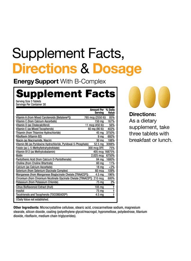 VitaMedica ; Energy Support Multivitamin W B Complex ; Energy Booster ; Vitamin B6 & B12 ; Clarity & Focus ; Biotin For Hair Skin & Nails ; Energy Supplements ; 90 Ct - Image 3