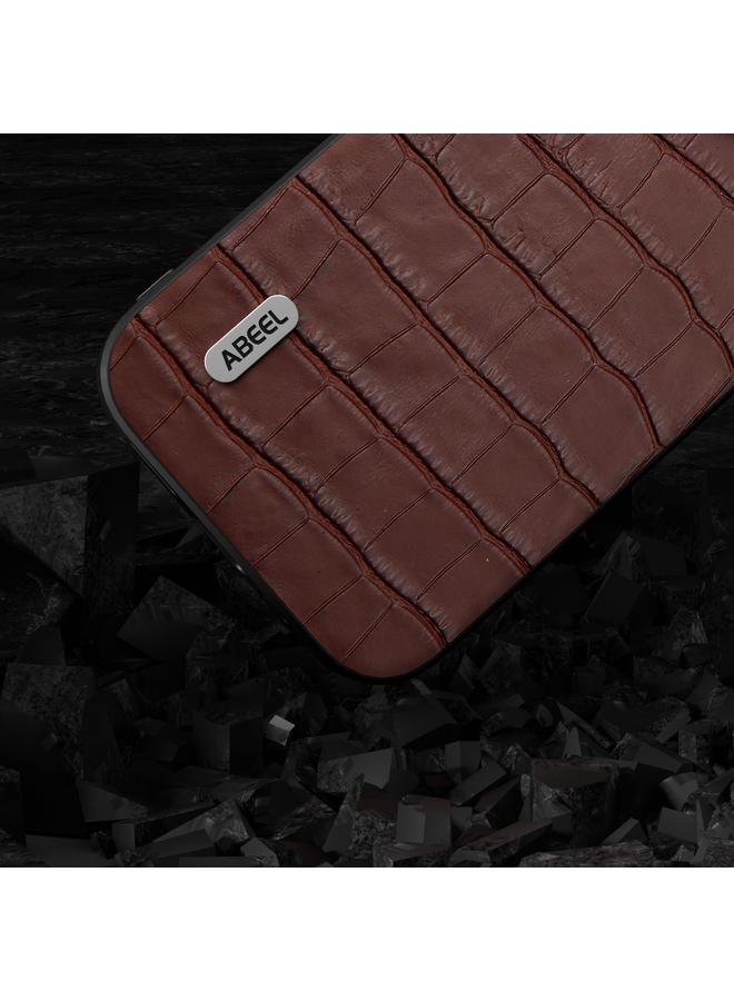 اس-توب جراب هاتف من الجلد الطبيعي بتصميم جلد التمساح من ABEEL لهاتف iPhone 14 - Image 3