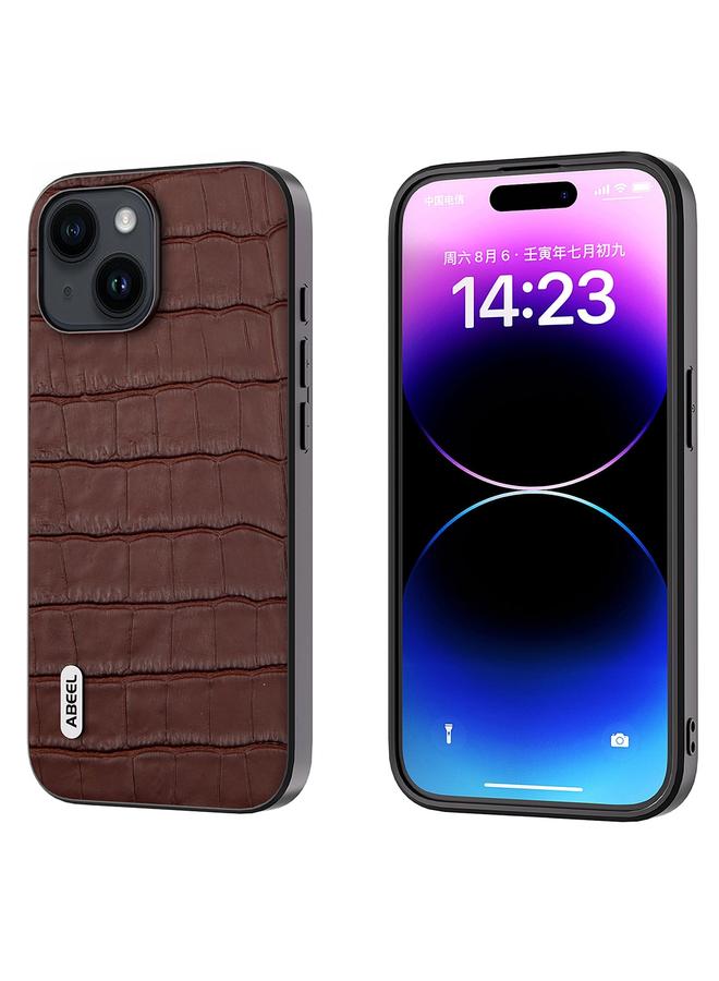 اس-توب جراب هاتف من الجلد الطبيعي بتصميم جلد التمساح من ABEEL لهاتف iPhone 14 - Image 1