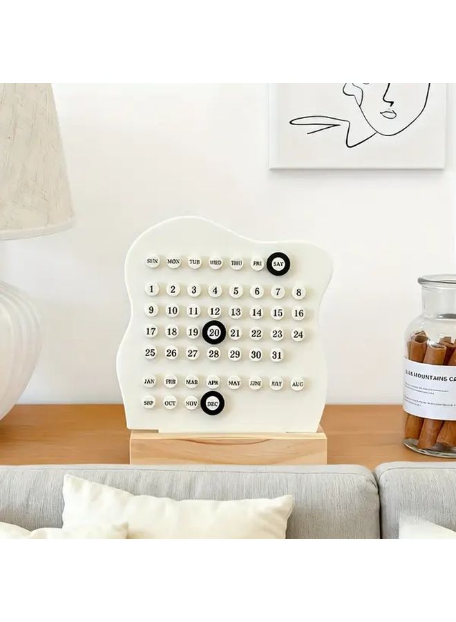 Wooden DIY Ring Calendar Black Desktop Accessory Weekly Monthly Display Office Home Decor - Image 1